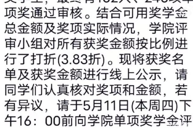 高校回應(yīng)獎(jiǎng)學(xué)金打3.83折發(fā)放 不少網(wǎng)友表示離譜
