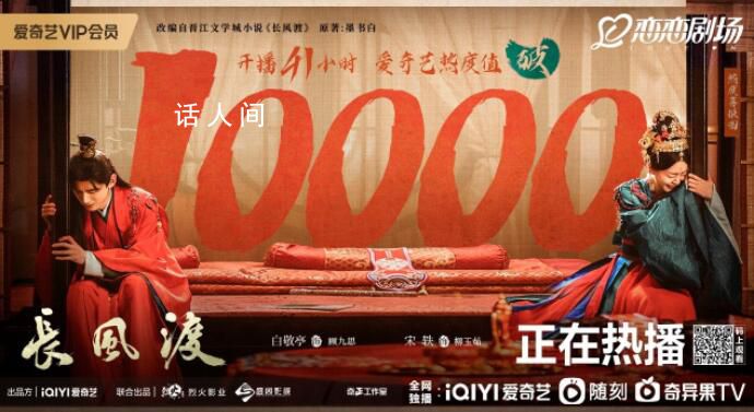 《長風渡》熱度破萬 成為站內歷史熱度最快破萬的劇集